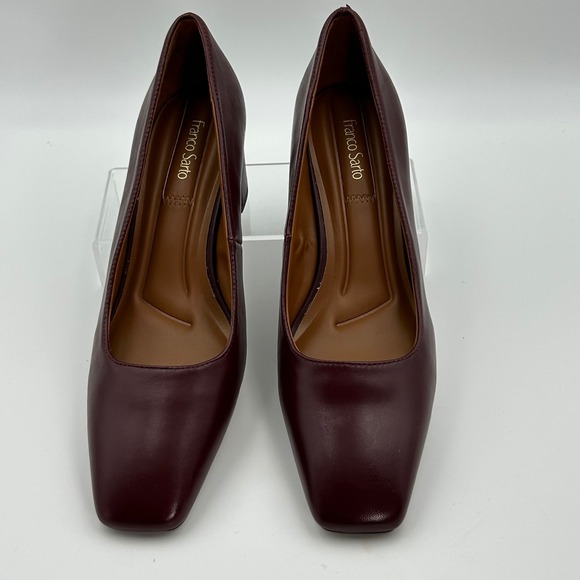 New Franco Sarto Salino Pumps Women 8.5 Burgundy Leather Square Toe Block Heel - Picture 3 of 8